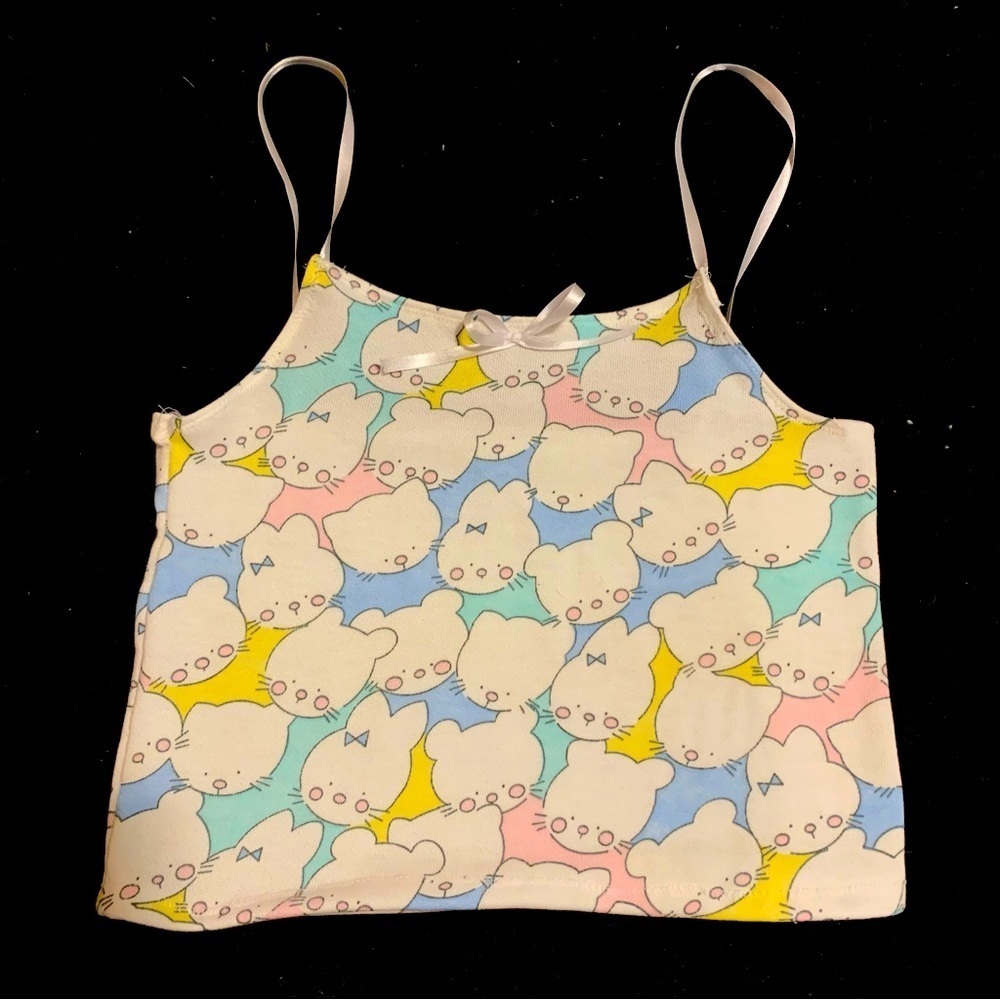 New handmade pastel y2k bunny bear and cat print tank. Made with vintage fabric
